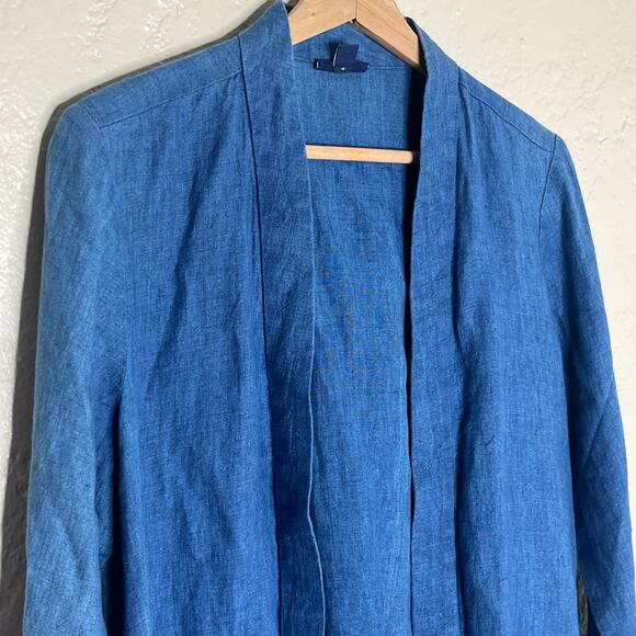 Purejill Women's Indigo Linen Open Front Blazer Jacket with Patch Pockets Medium - Picture 2 of 8